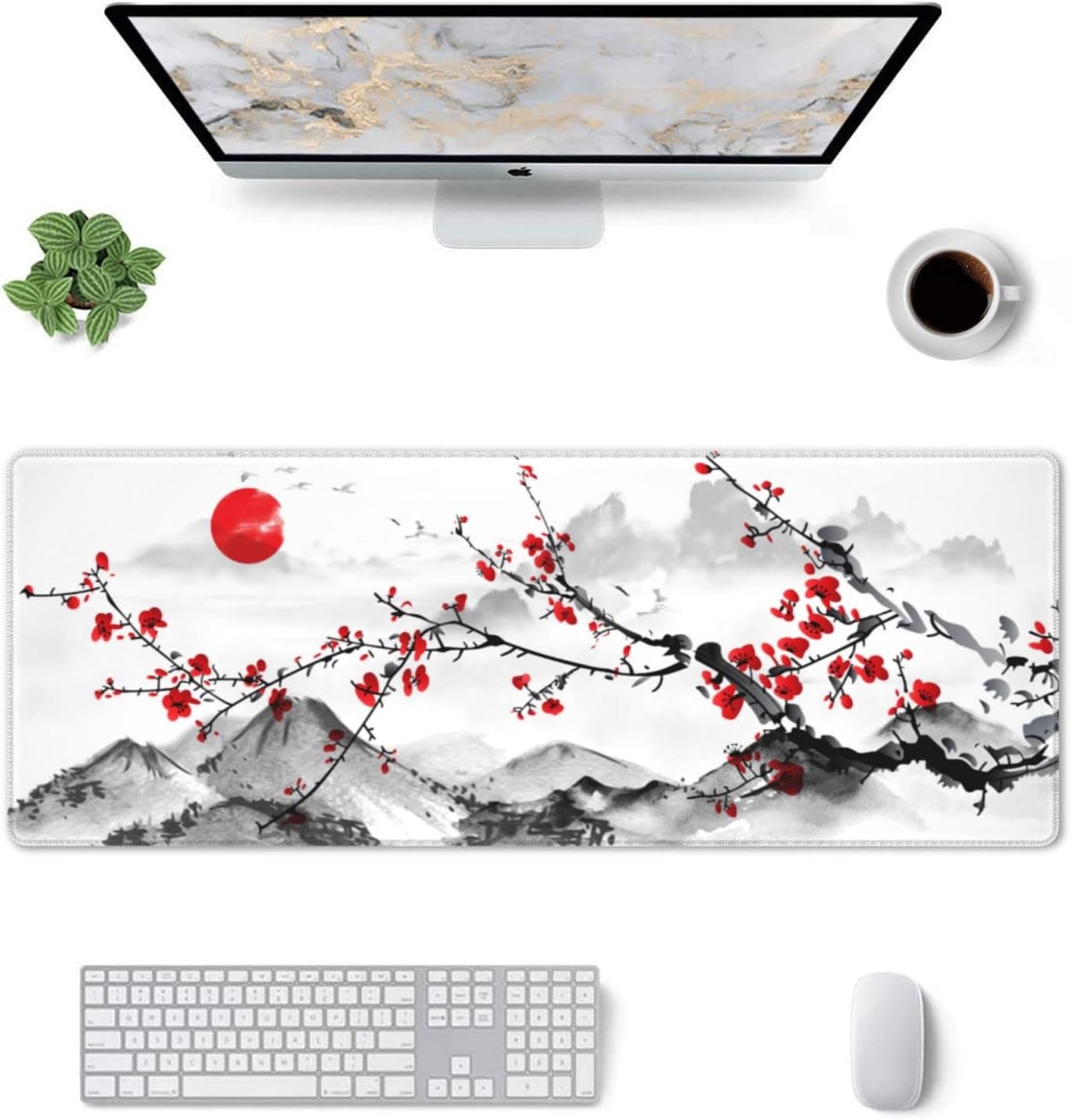 Desk Setup Red - Chinese Ink Wash Plum Blossom Desk