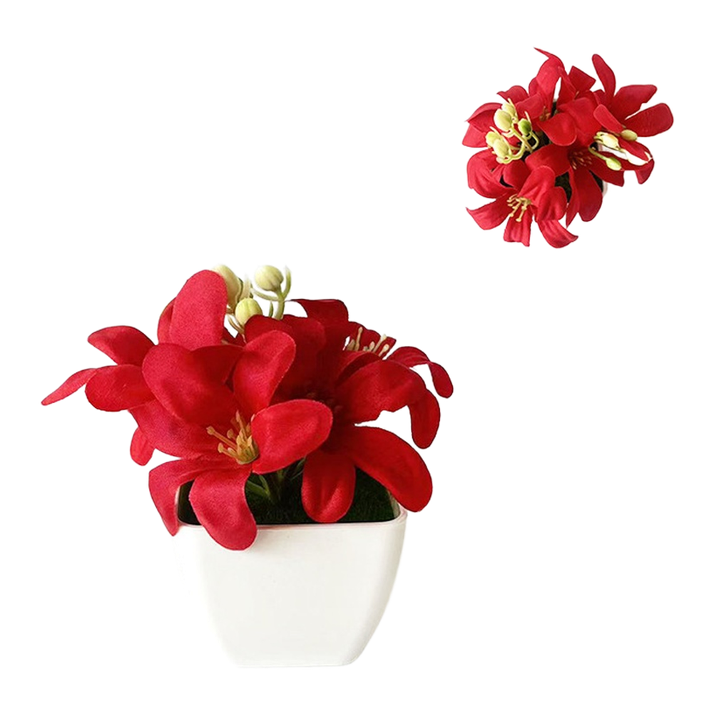 Desk Setup Red - Miniature Artificial Lily Potted Plant 4.3