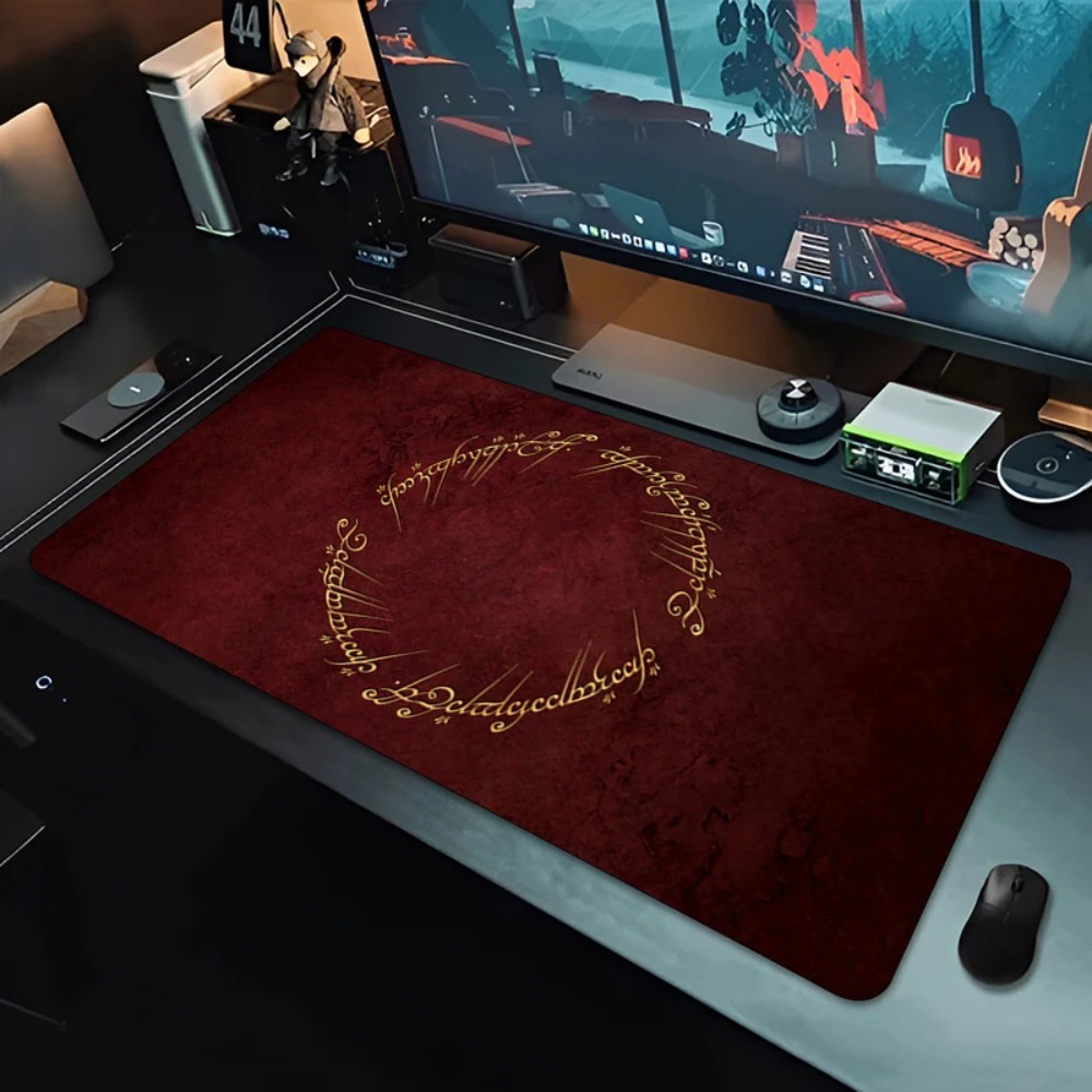 Desk Setup Red - Vintage Red Gold Pattern Large Gaming