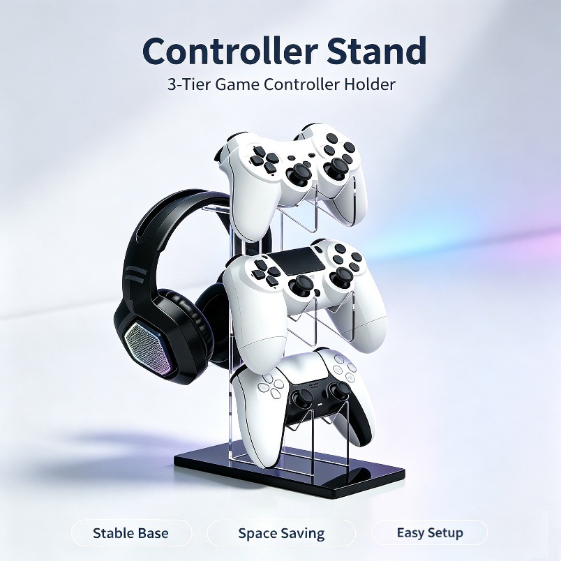 Desk Setup Headphone Stand - Game Storage Rack 3 Tier Controller