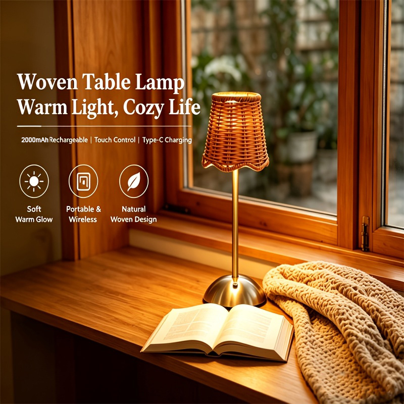 Bohemian Woven Rattan Art Tabl - Desk Setup Lamp recension och pris