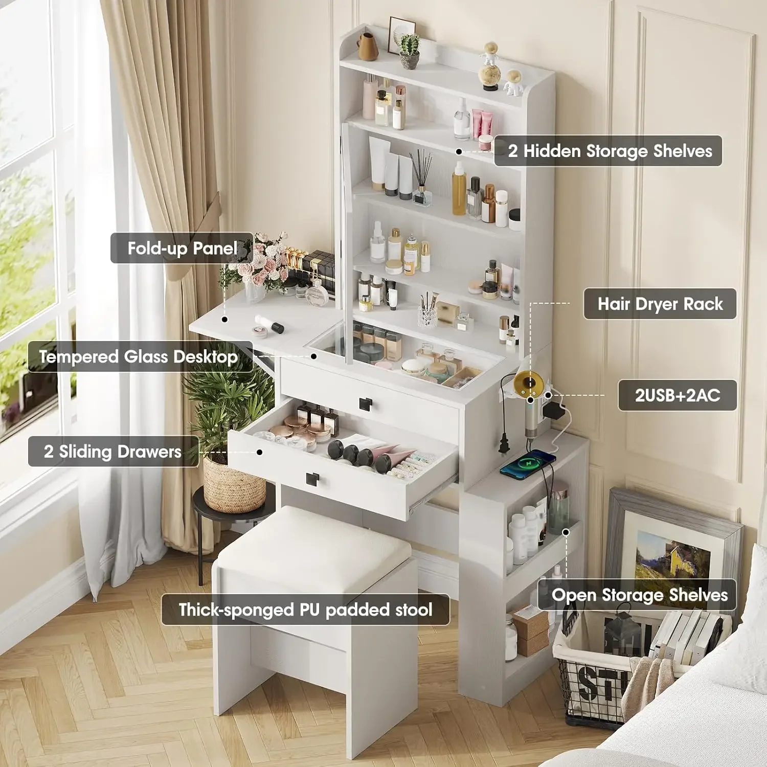 Small Makeup Vanity Desk with  - Desk Setup Charging Station recension och pris
