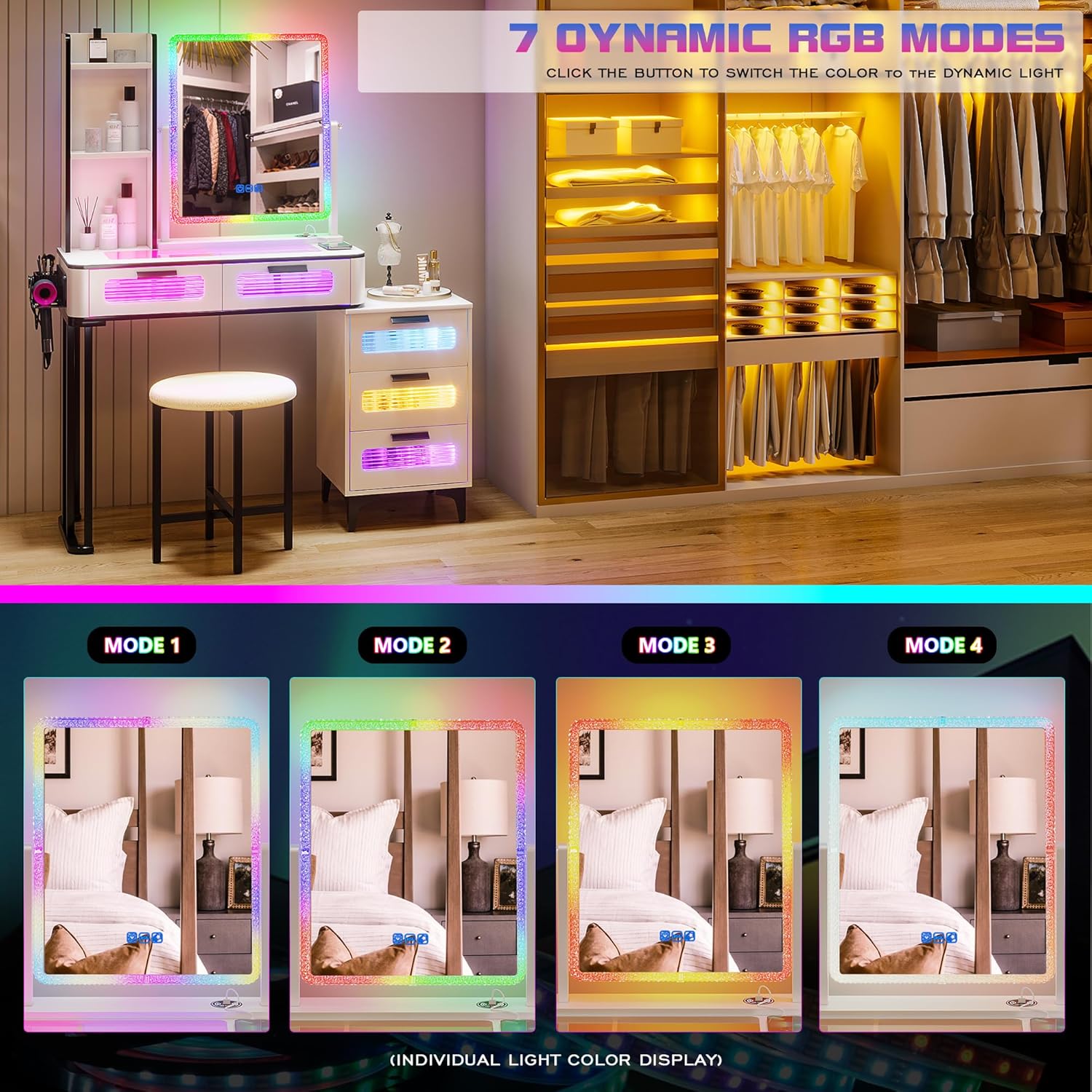 i*-RGB Makeup Vanity Desk with - Desk Setup Charging Station recension och pris