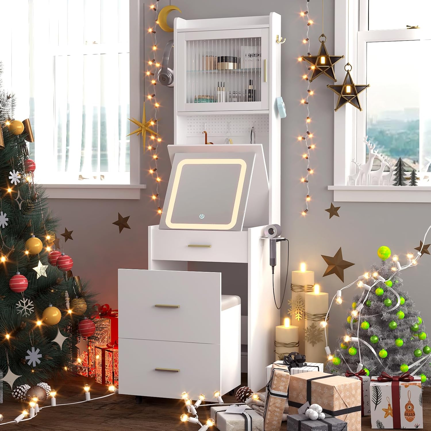 3 in 1 Vanity Desk with Fold-u - Desk Setup Charging Station recension och pris