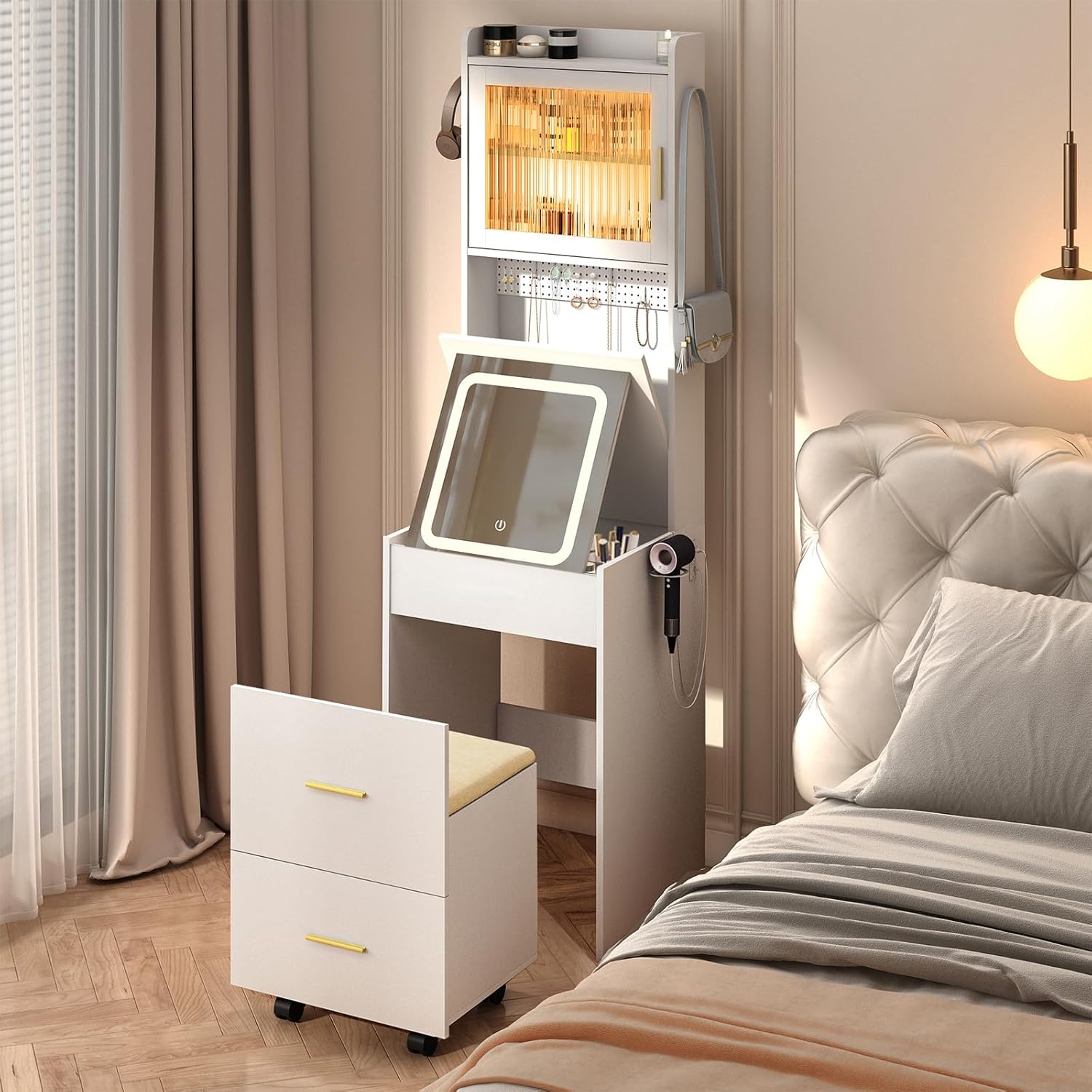3 in 1 Vanity Desk with Fold-u - Desk Setup Charging Station recension och pris