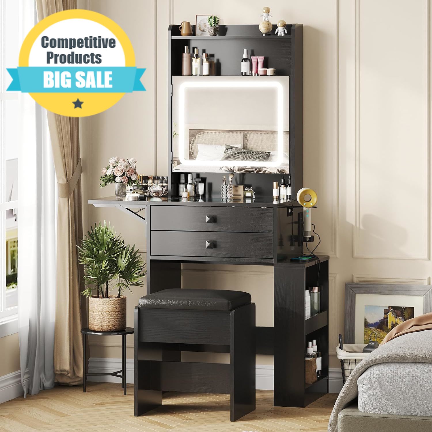 Small Makeup Vanity Desk, 3 Ad - Desk Setup Charging Station recension och pris