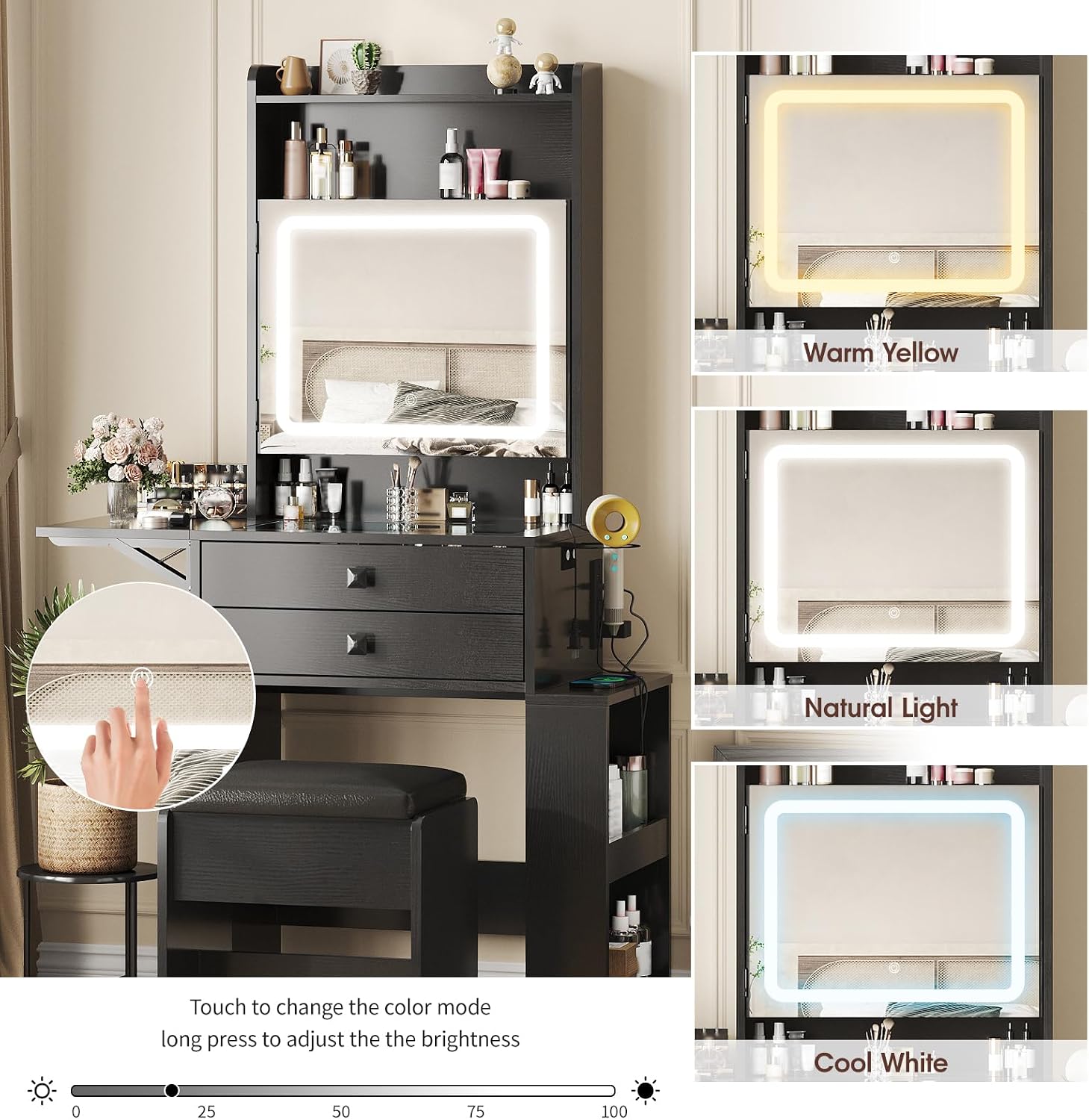 Small Makeup Vanity Desk, 3 Ad - Desk Setup Charging Station recension och pris