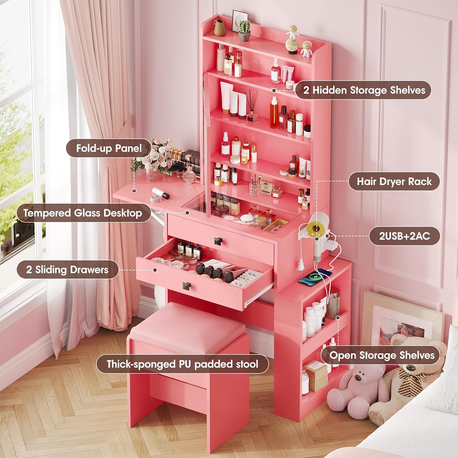 Small Makeup Vanity Desk, 3 Ad - Desk Setup Charging Station recension och pris