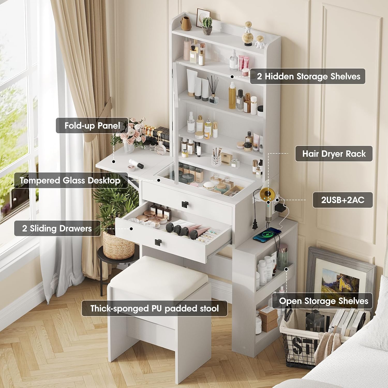 Small Makeup Vanity Desk with  - Desk Setup Charging Station recension och pris