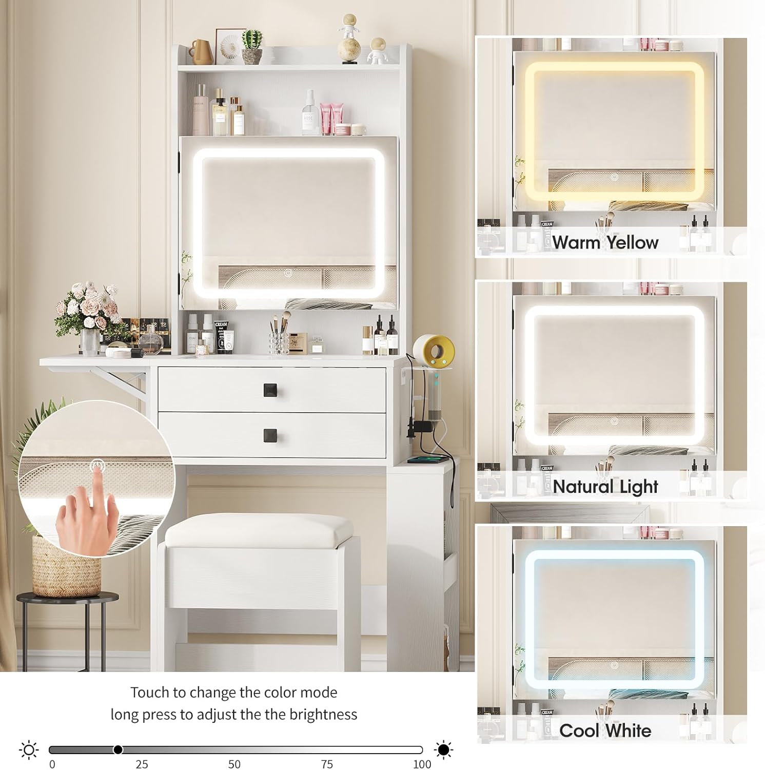 Small Makeup Vanity Desk with  - Desk Setup Charging Station recension och pris