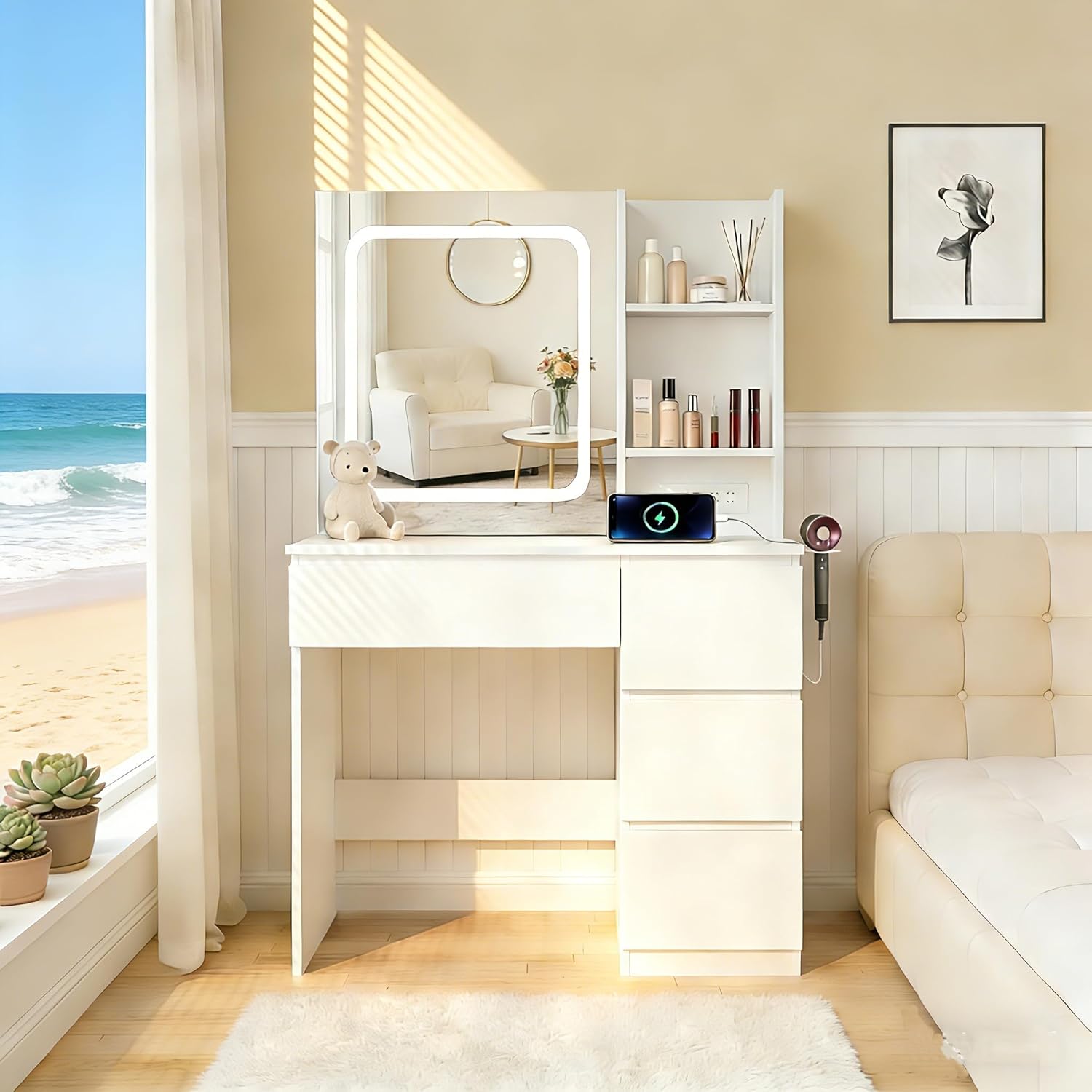 i*-Make Up Vanity Desk with Ch - Desk Setup Charging Station recension och pris