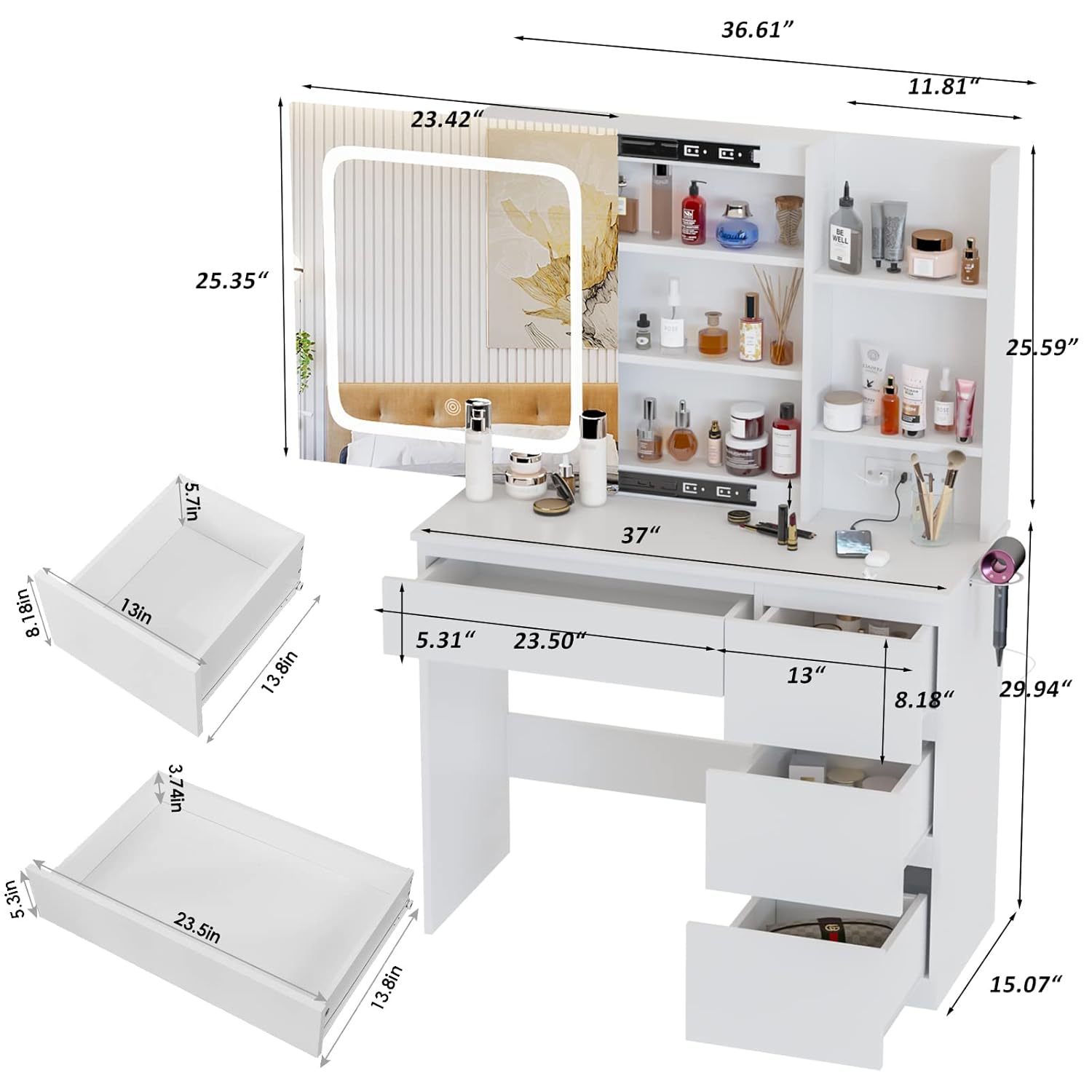 i*-Make Up Vanity Desk with Ch - Desk Setup Charging Station recension och pris