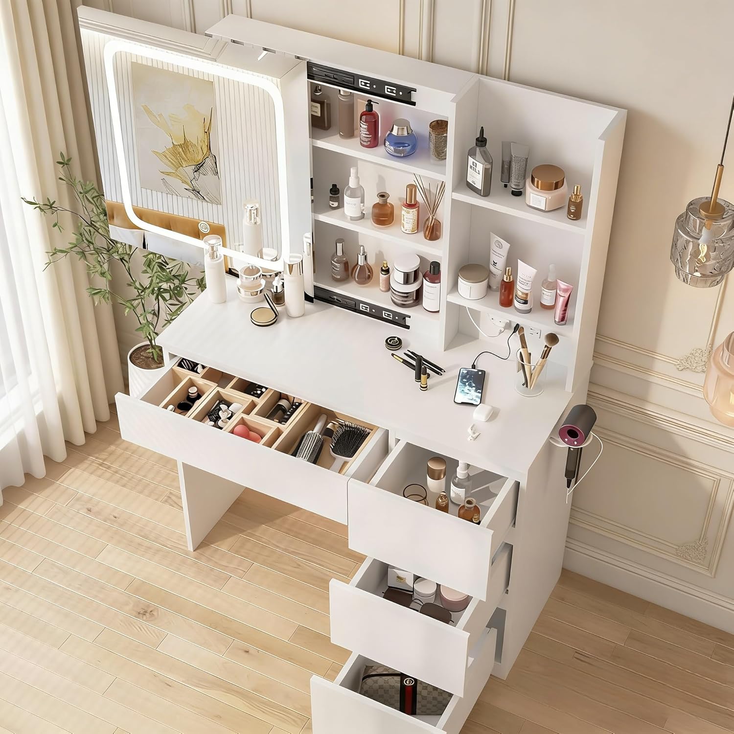 i*-Make Up Vanity Desk with Ch - Desk Setup Charging Station recension och pris