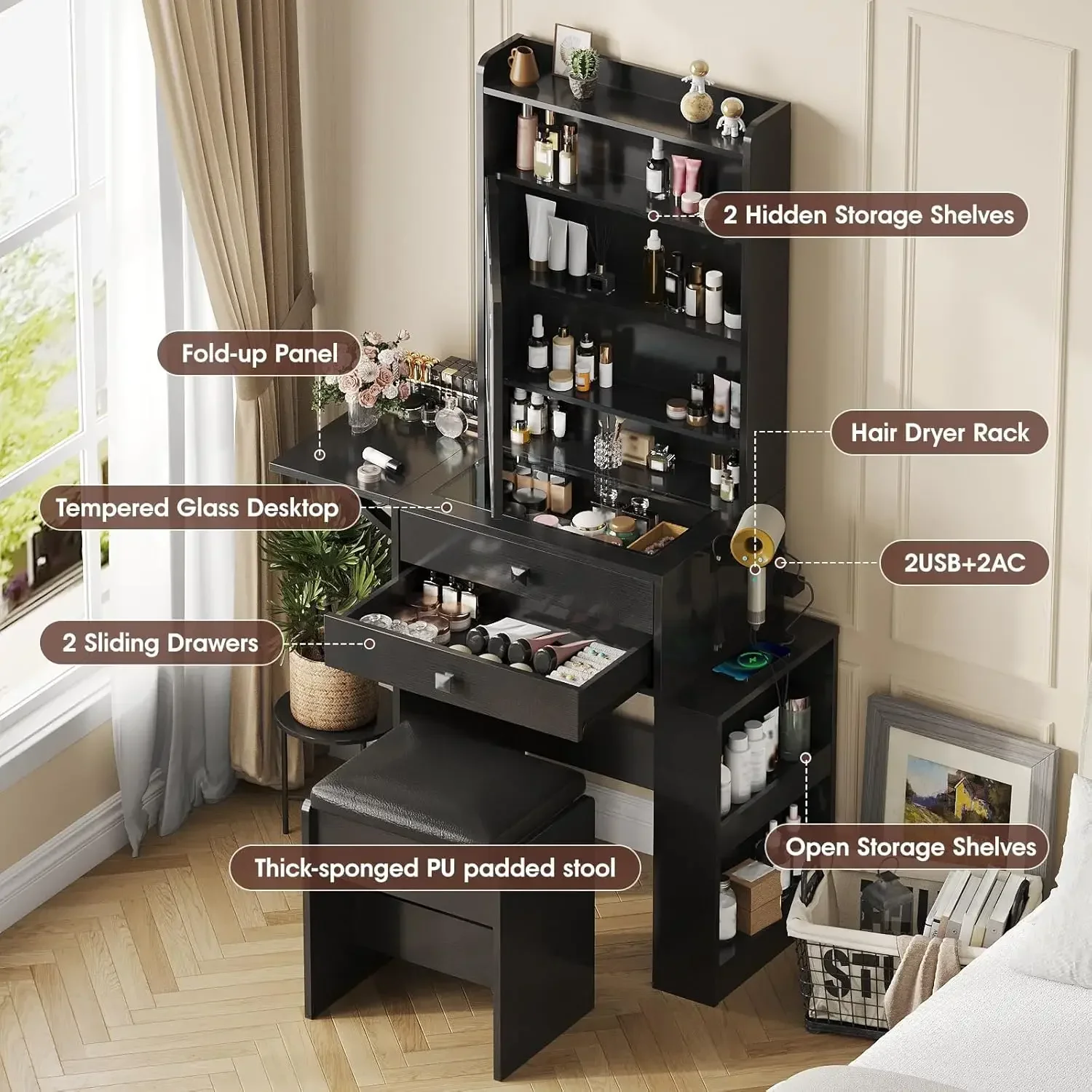 Small Makeup Vanity Desk, 3 Ad - Desk Setup Charging Station recension och pris