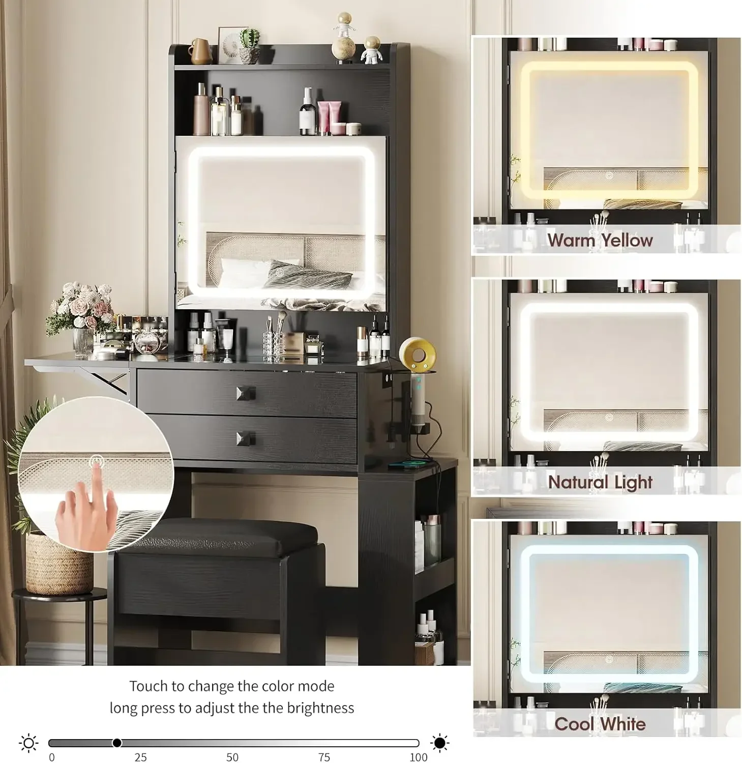 Small Makeup Vanity Desk, 3 Ad - Desk Setup Charging Station recension och pris