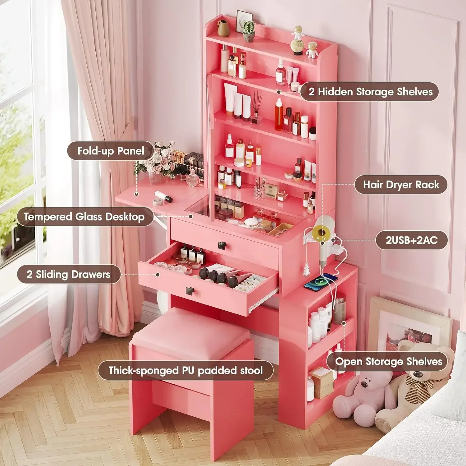 Small Makeup Vanity Desk, 3 Ad - Desk Setup Charging Station recension och pris