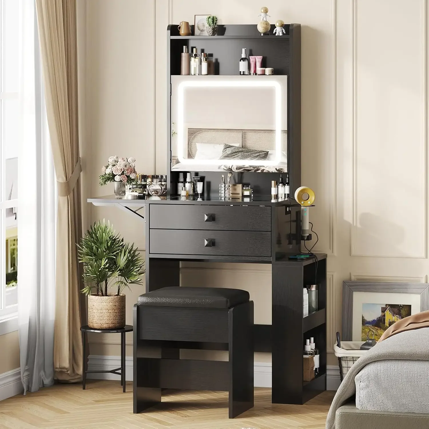 Small Makeup Vanity Desk, 3 Ad - Desk Setup Charging Station recension och pris