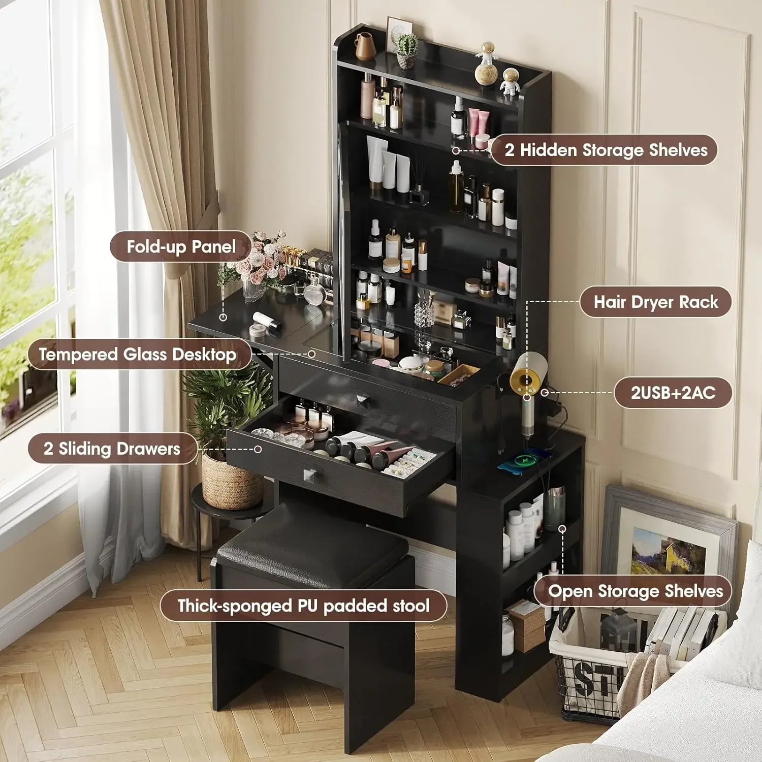 Small Makeup Vanity Desk, 3 Ad - Desk Setup Charging Station recension och pris