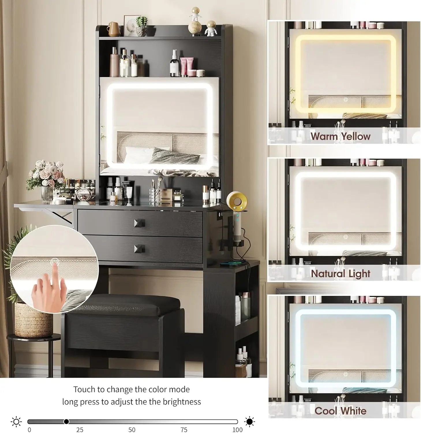 Small Makeup Vanity Desk, 3 Ad - Desk Setup Charging Station recension och pris